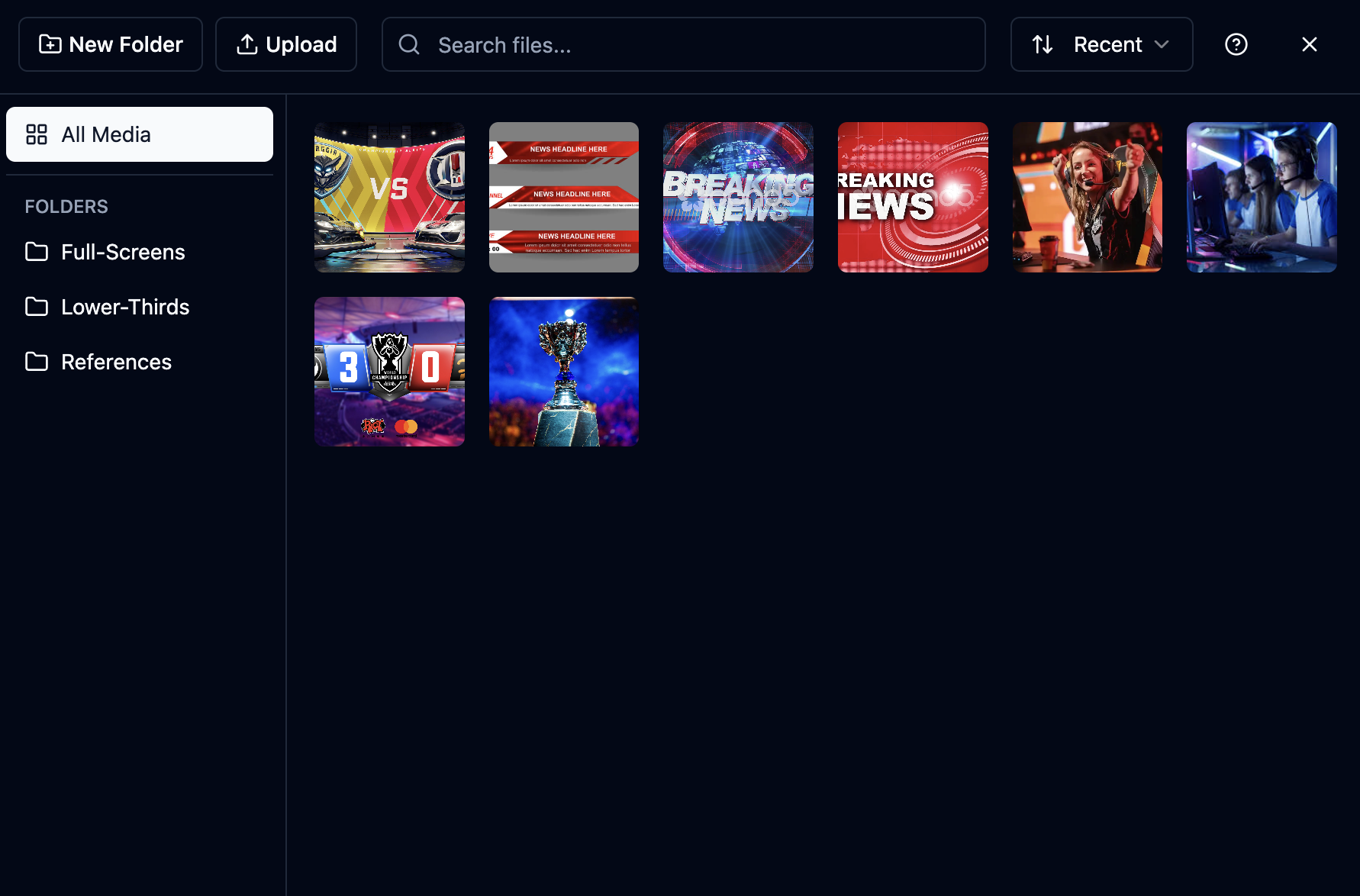 Media Manager interface showing folder organization and image grid